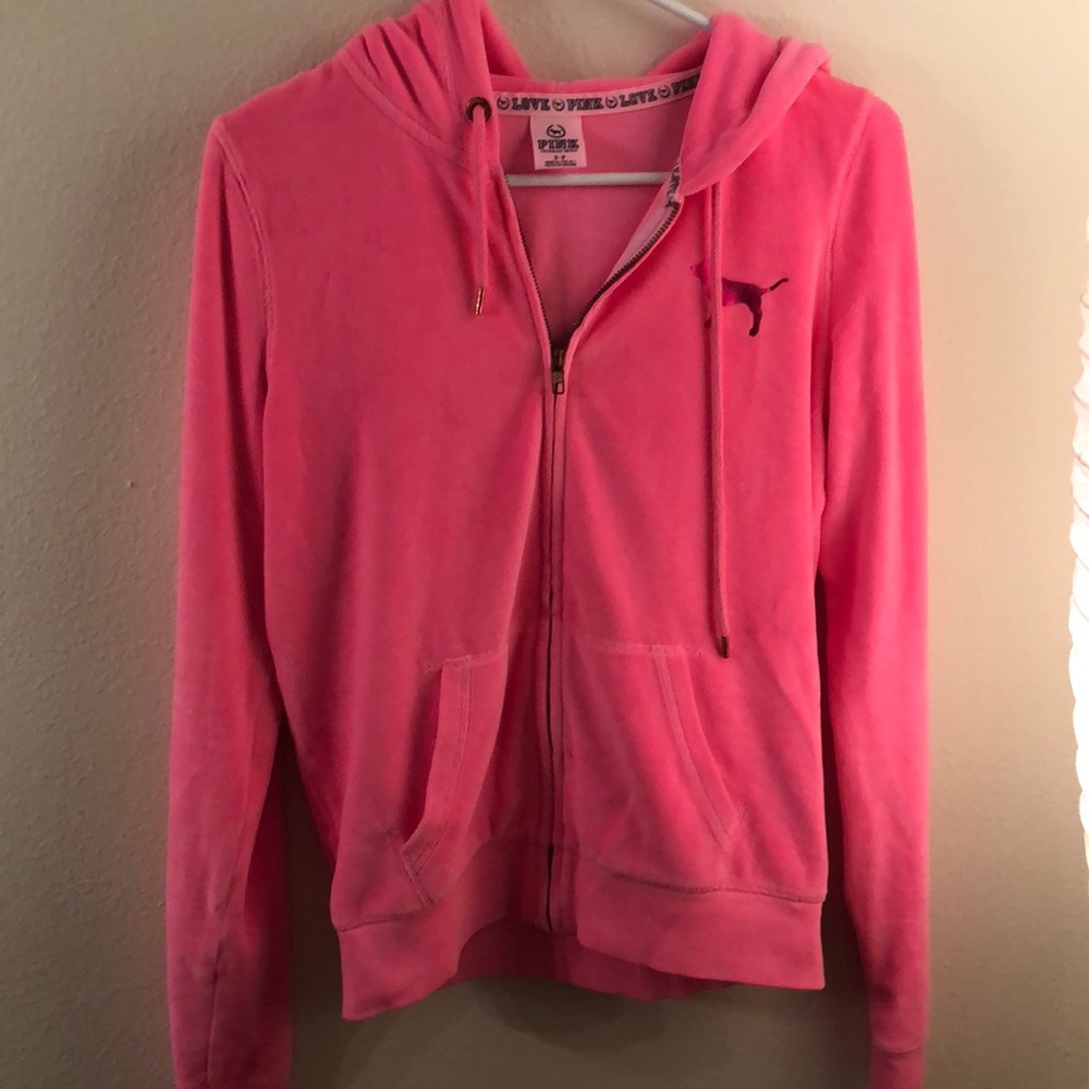 neon pink “pink” zip up hoodie
